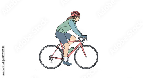 Woman Riding Bicycle Illustration Side View.