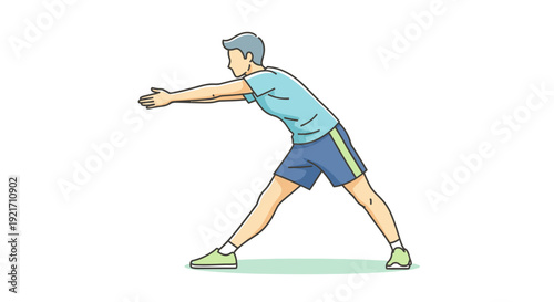 Man Stretching Arm and Leg in Exercise Pose.