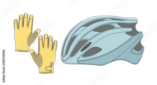 Bicycle Helmet and Protective Gloves Safety.