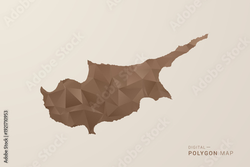 Cyprus Map - Polygon Style Vector Illustration in Brown Gradient, Low Poly Geometric Design, Isolated on Beige Background for Infographics and Decoration.