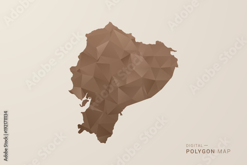 Ecuador Map - Polygon Style Vector Illustration in Brown Gradient, Low Poly Geometric Design, Isolated on Beige Background for Infographics and Decoration.