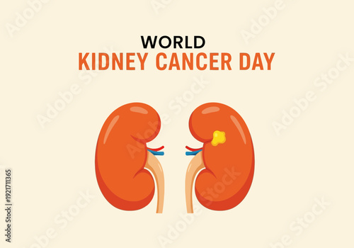 World kidney cancer day illustration with two stylized orange kidneys