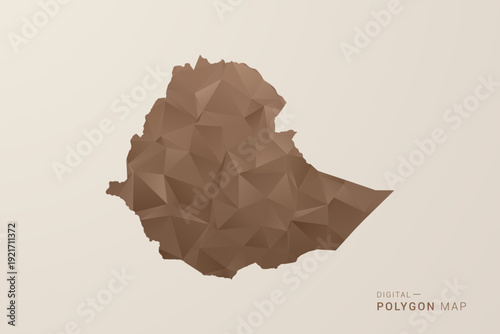 Ethiopia Map - Polygon Style Vector Illustration in Brown Gradient, Low Poly Geometric Design, Isolated on Beige Background for Infographics and Decoration.