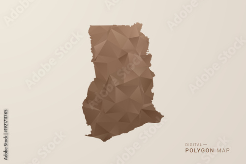 Ghana Map - Polygon Style Vector Illustration in Brown Gradient, Low Poly Geometric Design, Isolated on Beige Background for Infographics and Decoration.