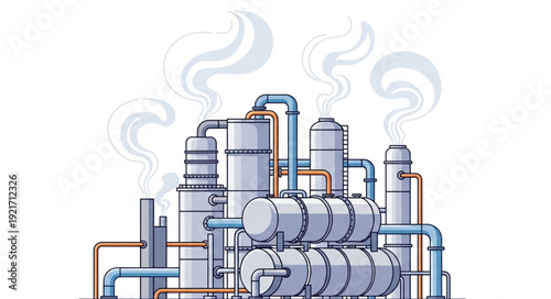 Industrial Plant with Pipes and Tanks.