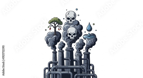 Industrial Pollution Factory Emitting Toxic Smoke.