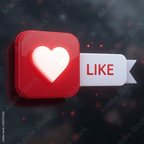 A luminous 3D red heart button paired with a white 