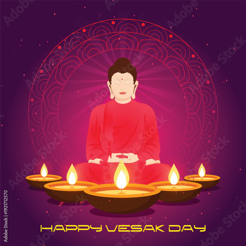 Colorful vector illustration of Lord Ganesha meditating in the lotus yoga pose with woman zen art style