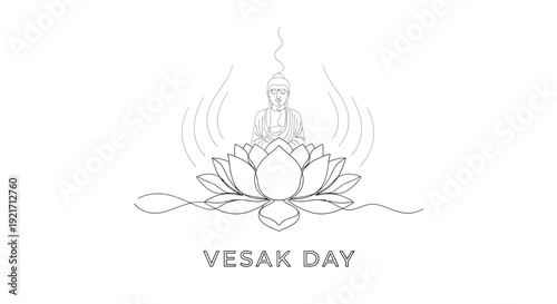 Buddha Meditation Lotus Flower Vesak Day Celebration Line Art