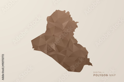 Iraq Map - Polygon Style Vector Illustration in Brown Gradient, Low Poly Geometric Design, Isolated on Beige Background for Infographics and Decoration.