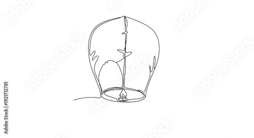 Minimalist Line Art of a Sky Lantern