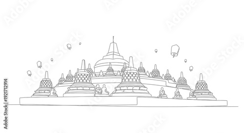 Borobudur Temple Outline Drawing