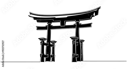 Japanese Torii Gate Silhouette - Traditional Asian Shrine Entrance