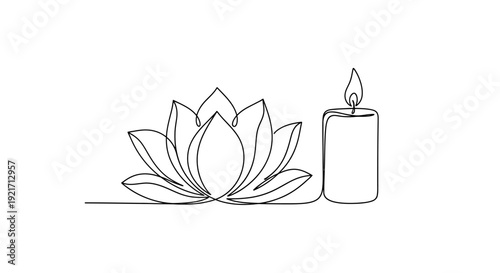 Minimalist Lotus Flower and Candle Line Art