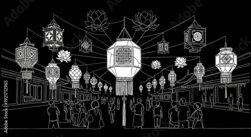 Traditional Lantern Festival Celebration with People