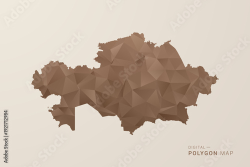 Kazakhstan Map - Polygon Style Vector Illustration in Brown Gradient, Low Poly Geometric Design, Isolated on Beige Background for Infographics and Decoration.