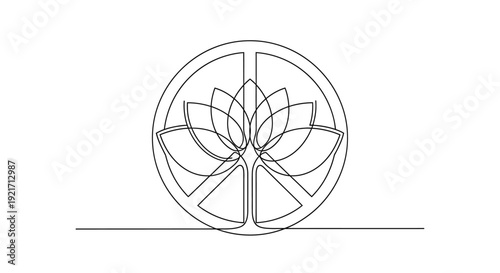 Peace Symbol with Lotus Flower Inside, Minimalist Line Art
