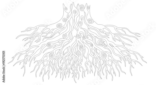 Abstract Stylized Tree Roots and Trunk Outline