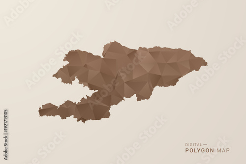 Kyrgyzstan Map - Polygon Style Vector Illustration in Brown Gradient, Low Poly Geometric Design, Isolated on Beige Background for Infographics and Decoration.
