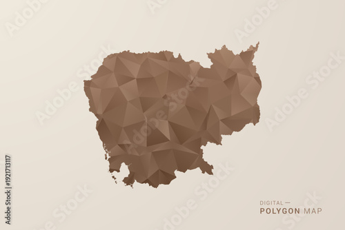 Fotografi Cambodia Map - Polygon Style Vector Illustration in Brown Gradient, Low Poly Geometric Design, Isolated on Beige Background for Infographics and Decoration