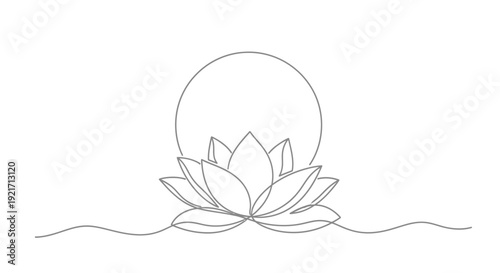Minimalist Lotus Flower and Sun Line Art Drawing