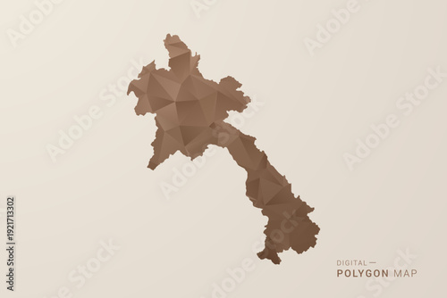 Laos Map - Polygon Style Vector Illustration in Brown Gradient, Low Poly Geometric Design, Isolated on Beige Background for Infographics and Decoration.