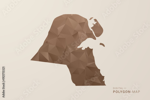 Kuwait Map - Polygon Style Vector Illustration in Brown Gradient, Low Poly Geometric Design, Isolated on Beige Background for Infographics and Decoration.