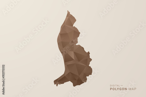 Liechtenstein Map - Polygon Style Vector Illustration in Brown Gradient, Low Poly Geometric Design, Isolated on Beige Background for Infographics and Decoration.