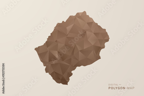 Lesotho Map - Polygon Style Vector Illustration in Brown Gradient, Low Poly Geometric Design, Isolated on Beige Background for Infographics and Decoration.