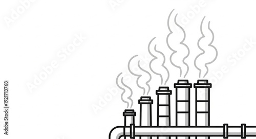 Industrial Pipes and Smokestacks Emitting Smoke.