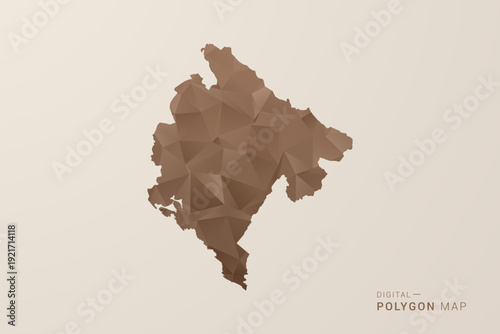 Montenegro Map - Polygon Style Vector Illustration in Brown Gradient, Low Poly Geometric Design, Isolated on Beige Background for Infographics and Decoration.