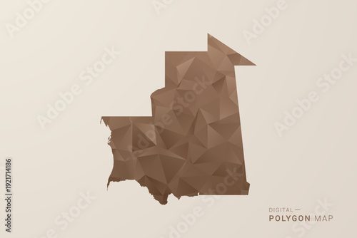 Mauritania Map - Polygon Style Vector Illustration in Brown Gradient, Low Poly Geometric Design, Isolated on Beige Background for Infographics and Decoration.