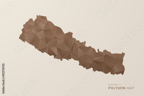 Nepal Map - Polygon Style Vector Illustration in Brown Gradient, Low Poly Geometric Design, Isolated on Beige Background for Infographics and Decoration.
