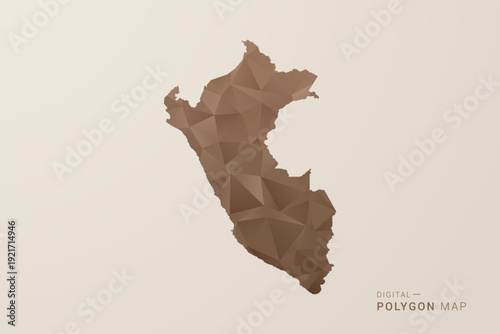 Peru Map - Polygon Style Vector Illustration in Brown Gradient, Low Poly Geometric Design, Isolated on Beige Background for Infographics and Decoration.