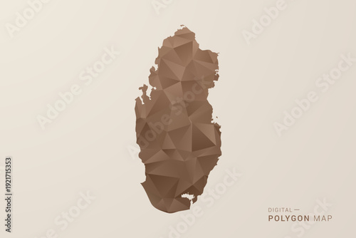 Qatar Map - Polygon Style Vector Illustration in Brown Gradient, Low Poly Geometric Design, Isolated on Beige Background for Infographics and Decoration.