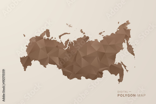Russia Map - Polygon Style Vector Illustration in Brown Gradient, Low Poly Geometric Design, Isolated on Beige Background for Infographics and Decoration.
