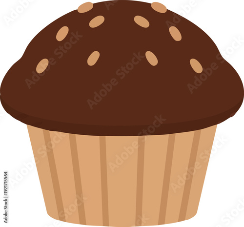Chocolate Brown Muffin Isolated on White Background