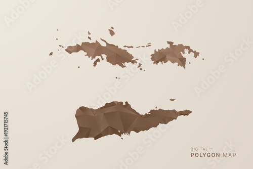 U.S. Virgin Islands Map - Polygon Style Vector Illustration in Brown Gradient, Low Poly Geometric Design, Isolated on Beige Background for Infographics and Decoration.