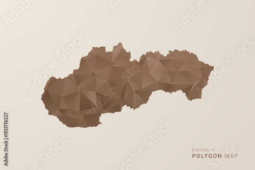 Slovakia Map - Polygon Style Vector Illustration in Brown Gradient, Low Poly Geometric Design, Isolated on Beige Background for Infographics and Decoration.