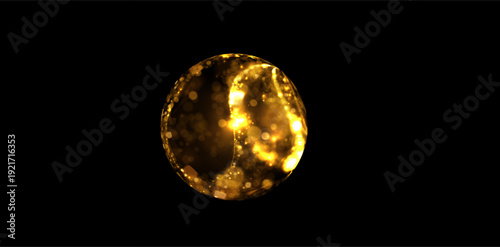 Golden sphere composed of shimmering golden light trails, fireworks, and gold confetti vibe. For holiday marketing campaigns (New Year, Christmas), wedding invitation suites, anniversary announcements