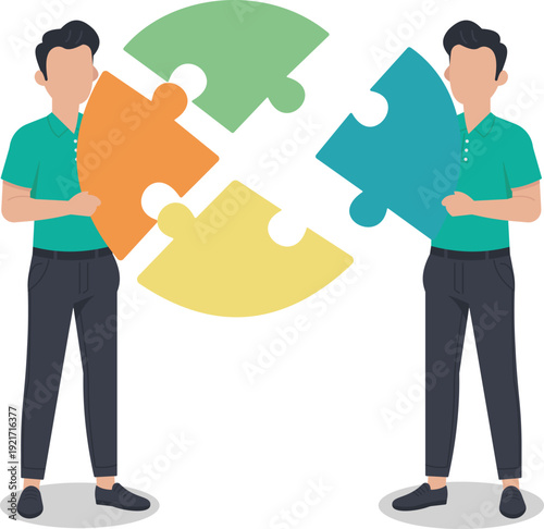 Business team connecting puzzle pieces for creative problem solving solution