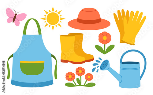 Gardening tools and accessories for planting flowers and watering plants