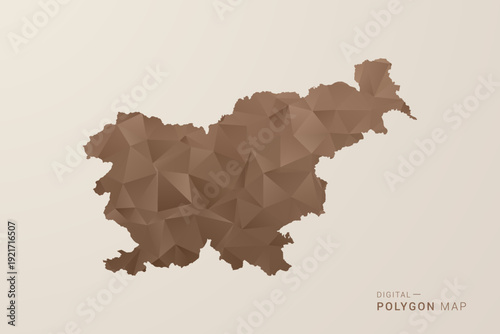 Slovenia Map - Polygon Style Vector Illustration in Brown Gradient, Low Poly Geometric Design, Isolated on Beige Background for Infographics and Decoration.