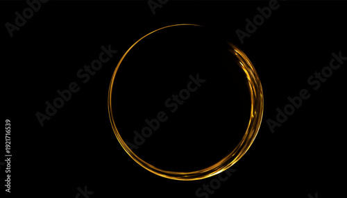 Golden circle composed of shimmering golden light trails, fireworks, and gold confetti vibe. For holiday marketing campaigns (New Year, Christmas), wedding invitation suites, anniversary announcements