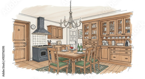 Kitchen Interior Design with Furniture.