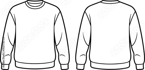 Crewneck sweatshirt vector with front and back views, long sleeve pullover fashion illustration template