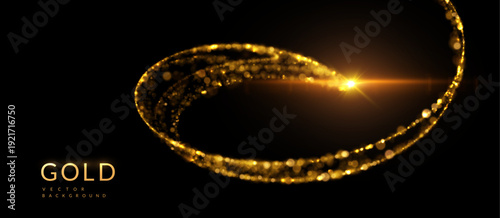 Golden spiral composed of shimmering golden light trails, fireworks, and gold confetti vibe. For holiday marketing campaigns (New Year, Christmas), wedding invitation suites, anniversary announcements