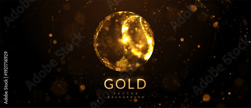 Golden sphere composed of shimmering golden light trails, fireworks, and gold confetti vibe. For holiday marketing campaigns (New Year, Christmas), wedding invitation suites, anniversary announcements
