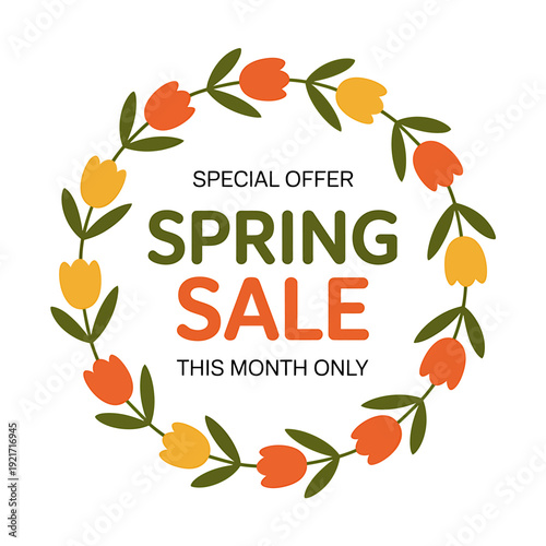 Spring sale special offer this month only with floral wreath