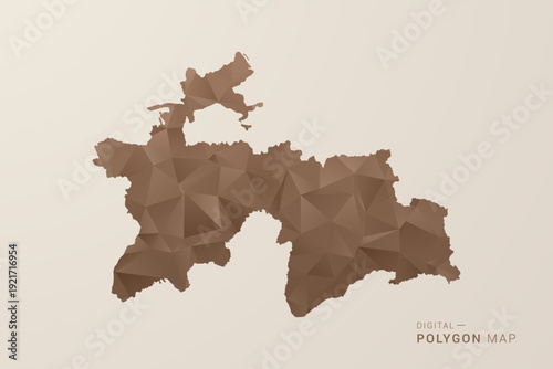 Tajikistan Map - Polygon Style Vector Illustration in Brown Gradient, Low Poly Geometric Design, Isolated on Beige Background for Infographics and Decoration.